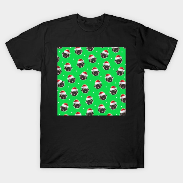 Santa Pug Pattern Design Grinch Green T-Shirt by esturgeo